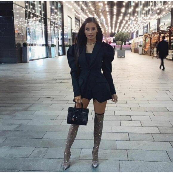 NIB Rhinestone Embellished Over-The-Knee Super Stretch Pointed Toe Stiletto Heel - Picture 2 of 16